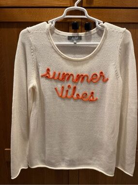 Cream 'Summer Vibes' Knit Sweater with Orange Script by Marled Reunited Clothing